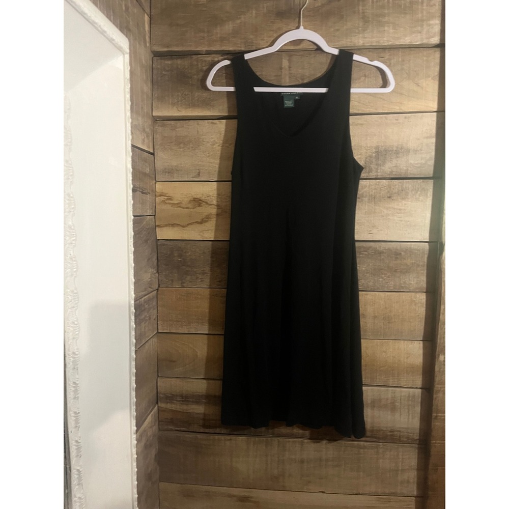 Lauren Ralph Lauren Black V-Neck Sleeveless Knit A-Line Dress Medium
